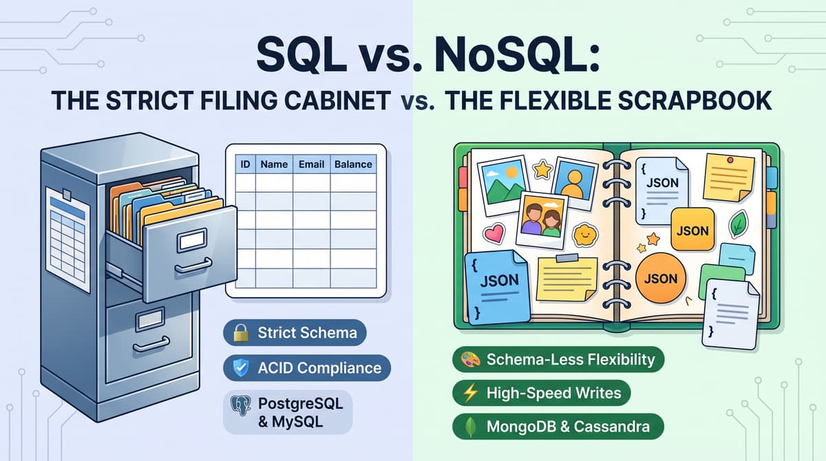 SQL vs. NoSQL Databases: The Strict Filing Cabinet vs. The Flexible Scrapbook